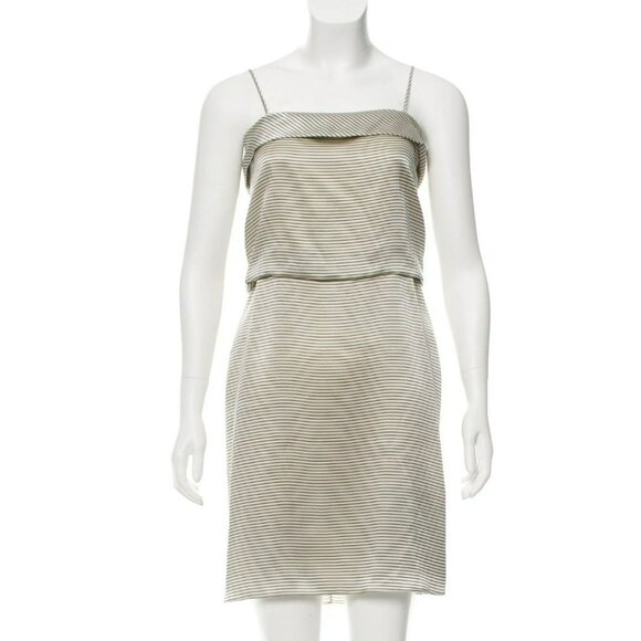 Hellessy Striped Slip Dress S | Silk Feel | Ivory/Navy | Blouson Overlay - Picture 5 of 8